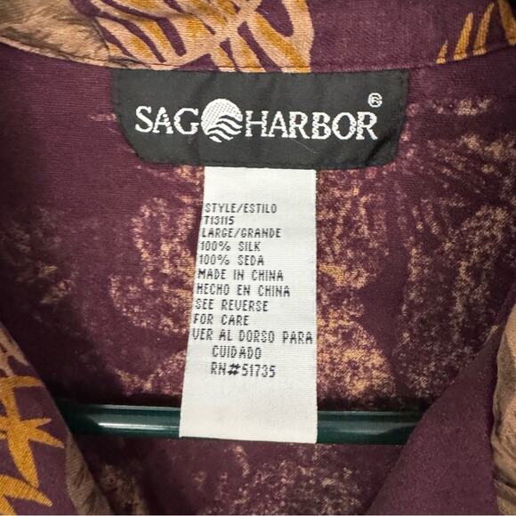 Vintage Sag Harbor Tropical Palm Casual Button Down Shirt Size Large 100% Silk - Picture 5 of 7